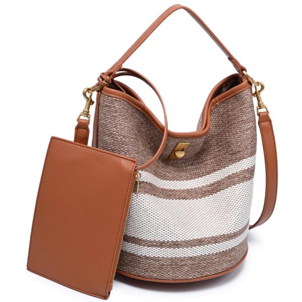 2IN1 TEXTURED FABRIC MIRELLA BUCKET BAG W ZIP POUCH SET