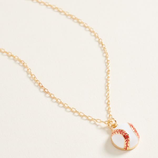 ROUND  BASEBALL SHAPED ENAMEL SHORT NECKLACE