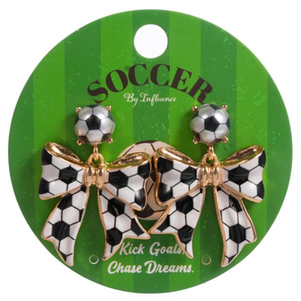 BOW SOCCER BALL ENAMEL HYPOALLERGENIC TITANIUM EARRING