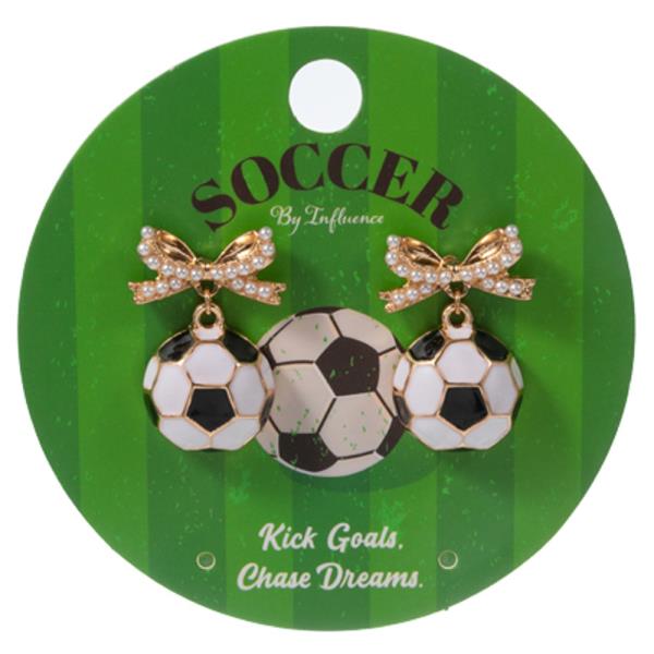 SOCCER BALL W/ BOW ENAMEL HYPOALLERGENIC TITANIUM EARRING