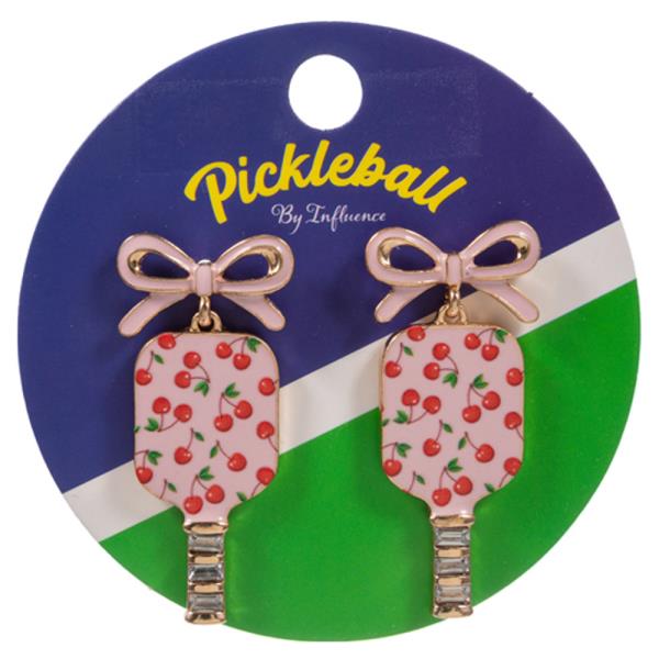BOW POST WITH PATTERN PRINTED PICKLEBALL RACKET EARRING