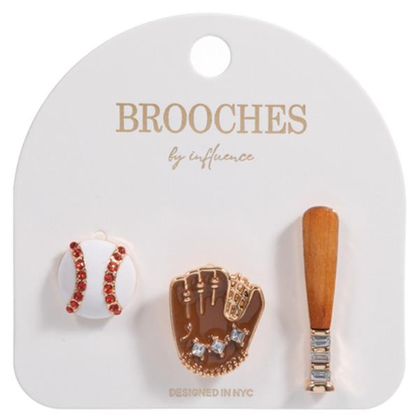 BASE BALL, GLOVES AND BAT SHAPED ENAMEL 3 SET BROOCH