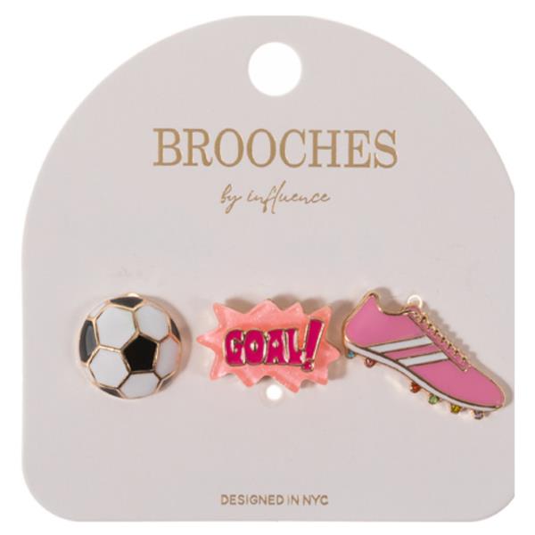 SOCCER BALL, GOAL AND SHOES SHAPED ENAMEL 3 SET BROOCH