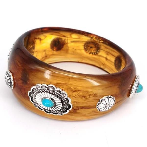 RESIN TURQUOISE STONE FLOWER BANGLE BRACELET