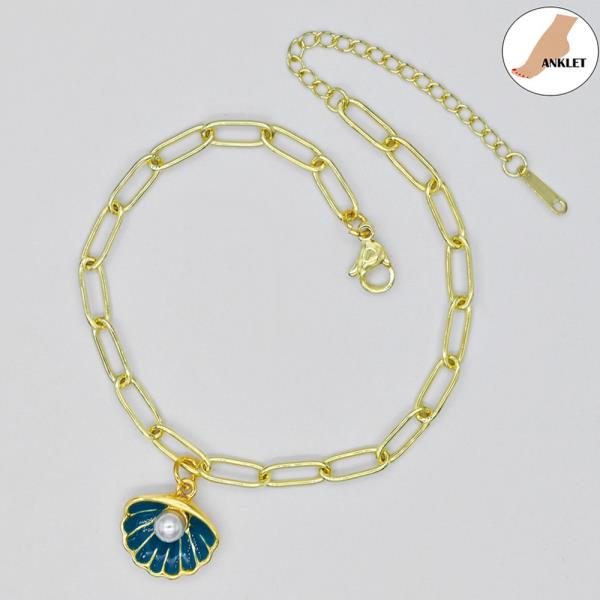 PEARL IN SHELL/S.STEEL CLIP CHAIN ANKLET