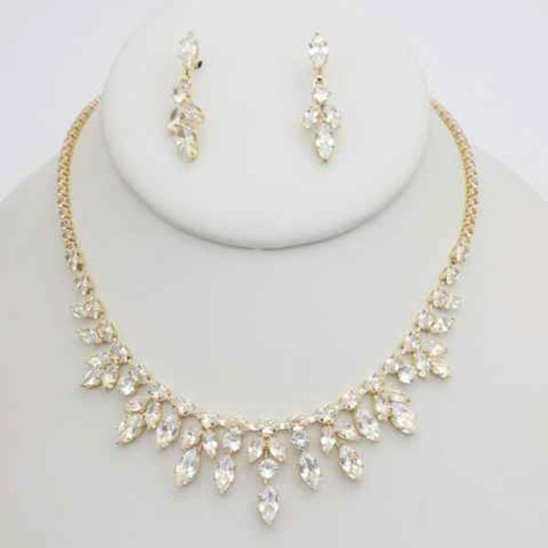 CZ FRINGE DROP CLUSTER NECKLACE EARRING SET
