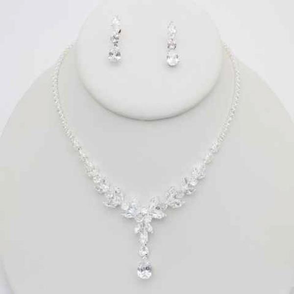CZ DROP CLUSTER NECKLACE EARRING SET