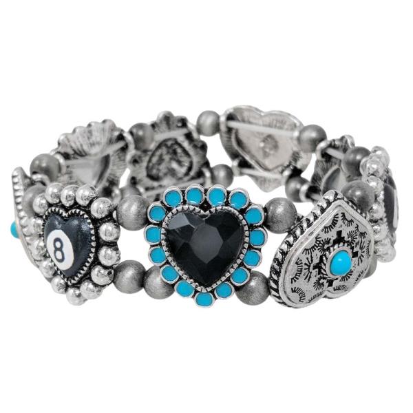 WESTERN SEMI GLASS STONE HEART  BRACELET