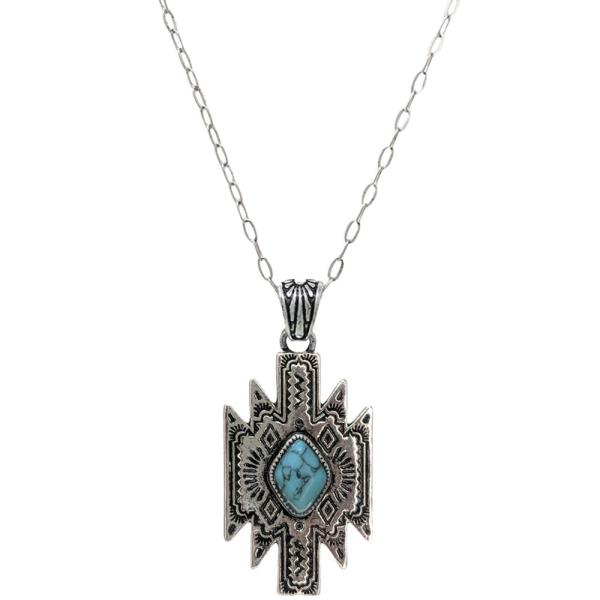 WESTERN HAND STONE AZTEK PENDANT NECKLACE