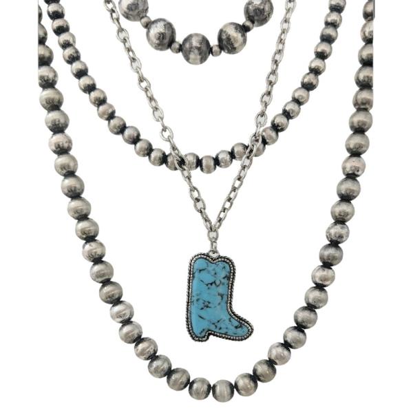 WESTERN NAVAJO MULTI STONE STRANDS BOOT PENDANT NECKLACE