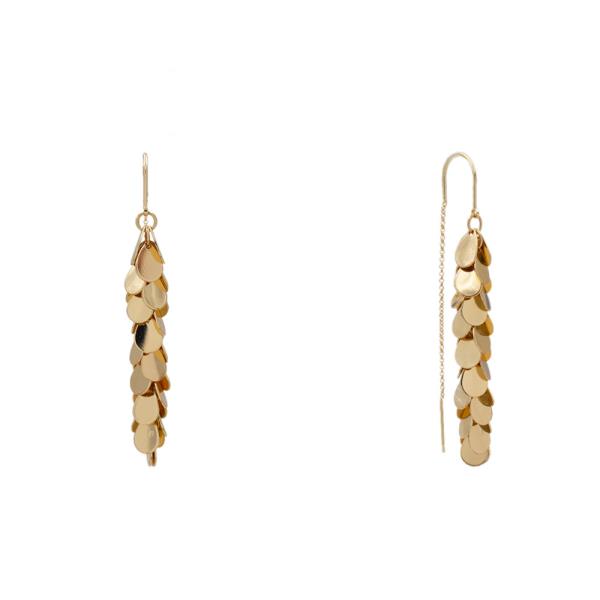 METAL DISC LEAF TASSEL DROP EARRING