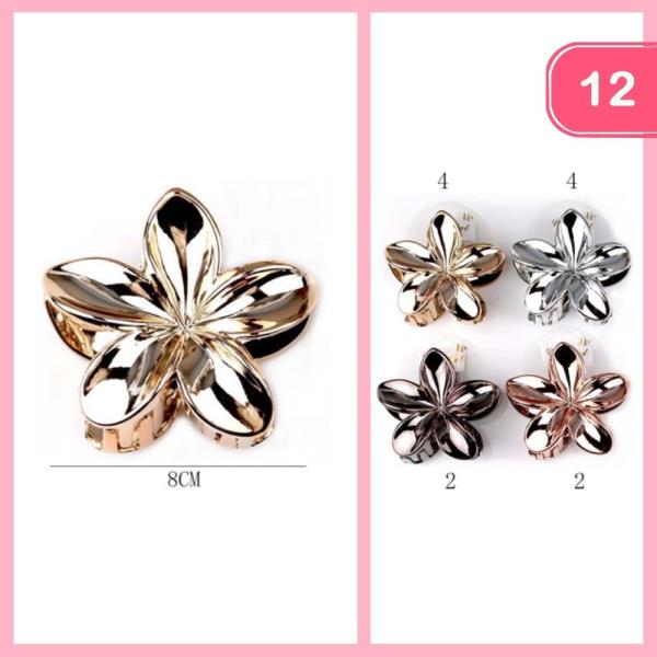 METALLIC FINISH FLOWER HAIR CLAW CLIP (12 UNITS)