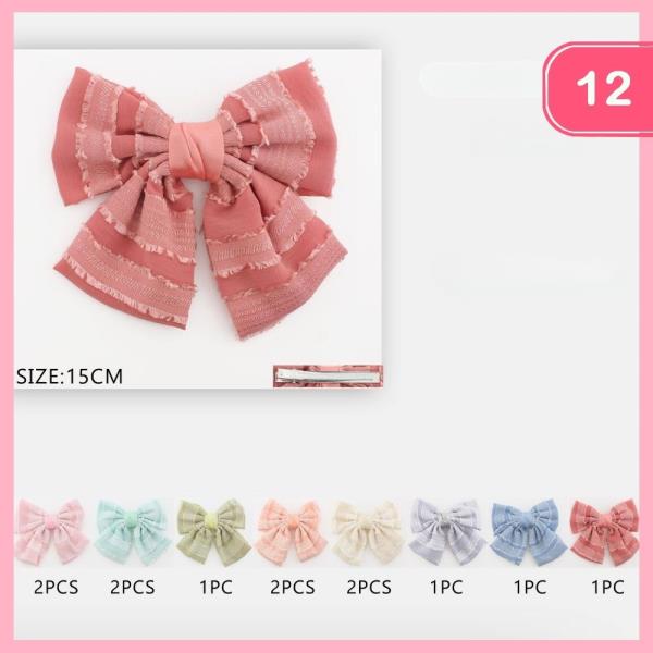 RUFFLED FABRIC HAIR BOW (12 UNITS)