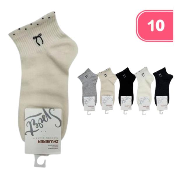 BOW PRINT ANKLE SOCKS (10 UNITS)