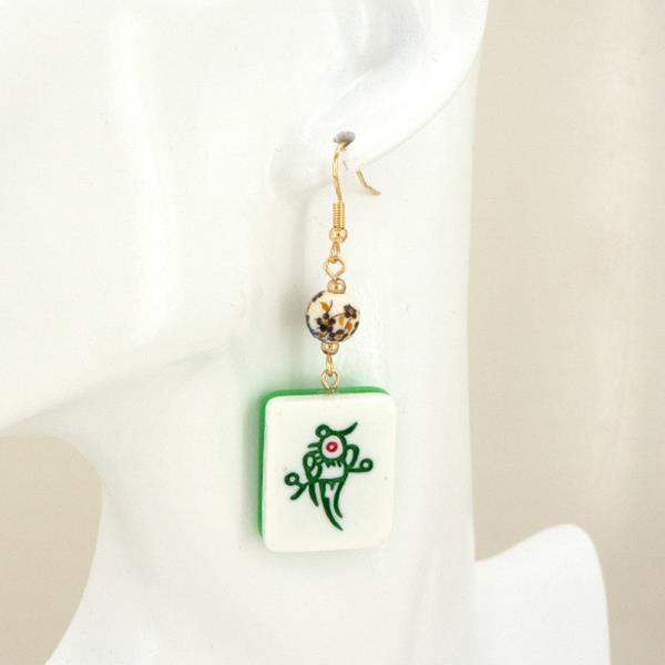 MAHJONG TILE CERAMIC BEAD DANGLE EARRING