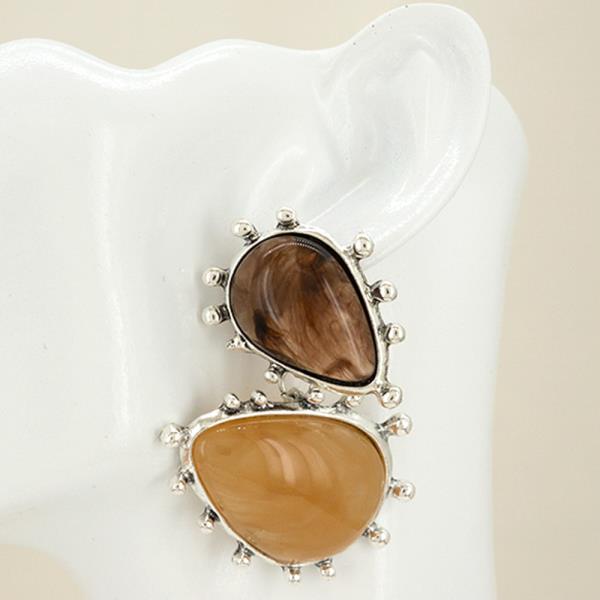 STONE TEARDROP DOUBLE DANGLE EARRING