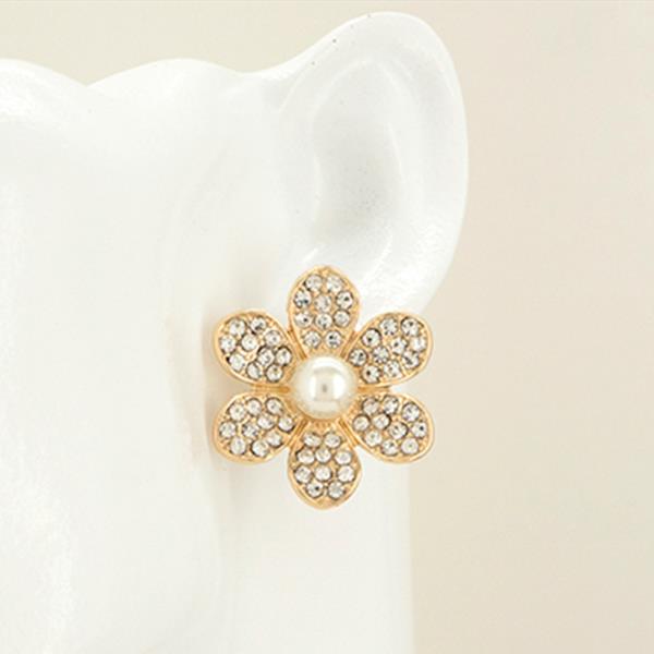 RHINESTONE PEARL FLOWER STUD EARRING