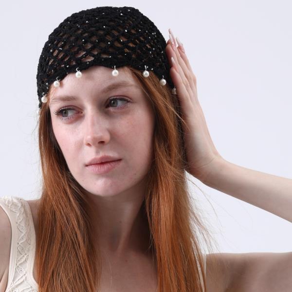 BOHO SEQUIN PERAL TASSEL CROCHET BEANIE LIGHT WEIGHT HOLLOW KNIT HAT