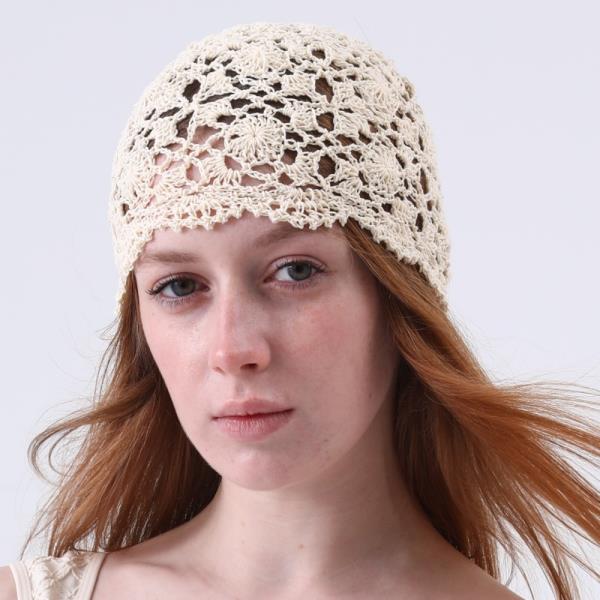 CROCHET LACE BEANIE HAT HOLLOW OUT KNIT SKULL CAP FOR WOMEN