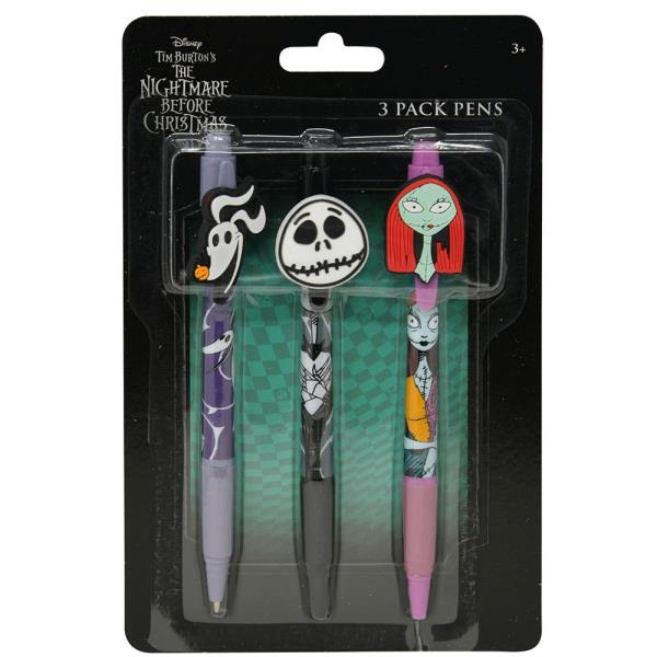 NIGHTMARE BEOFRE CHRISTMAS 3PK PENS WITH RUBBER CHARACTER CLIP ON CARD
