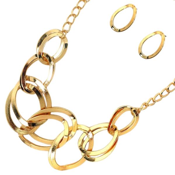 OVAL SHAPE W CHAIN NECKLACE EARRING SET