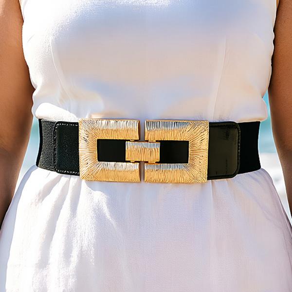 VEGAN LEATHER METAL BUCKLE ELASTIC BELT