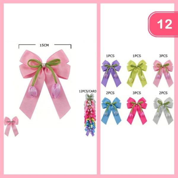 RIBBON FLOWER HAIR CLAW CLIP (12 UNITS)