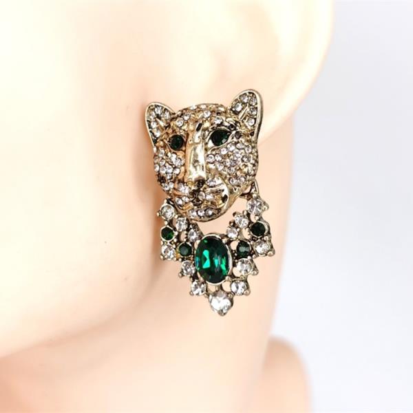 LEOPARD RHINESTONE CRYSTAL STONE STUD EARRING