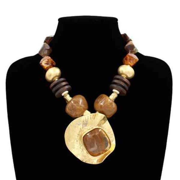 STONE HAMMERED PENDANT STATEMENT NECKLACE