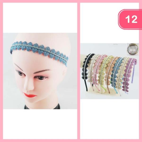 RHINESTONE HEART LACE HEADBAND (12 UNITS)