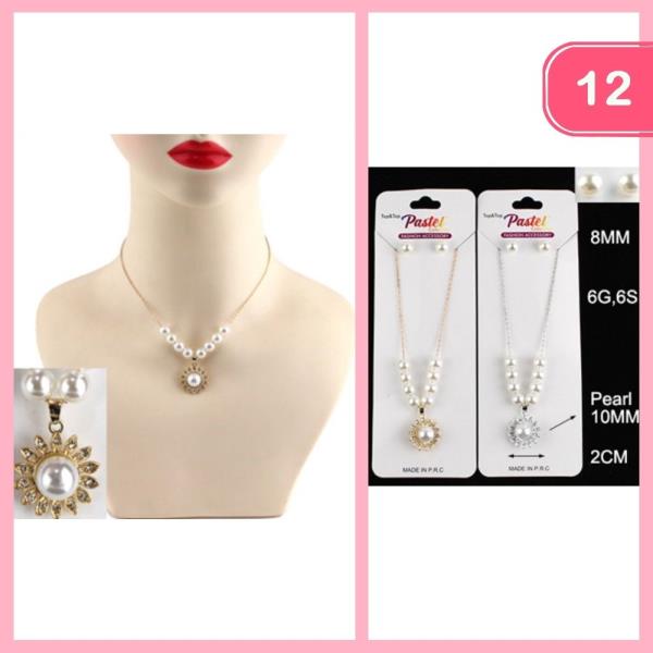 RHINESTONE PEARL PENDANT NECKLACE (12 UNITS)