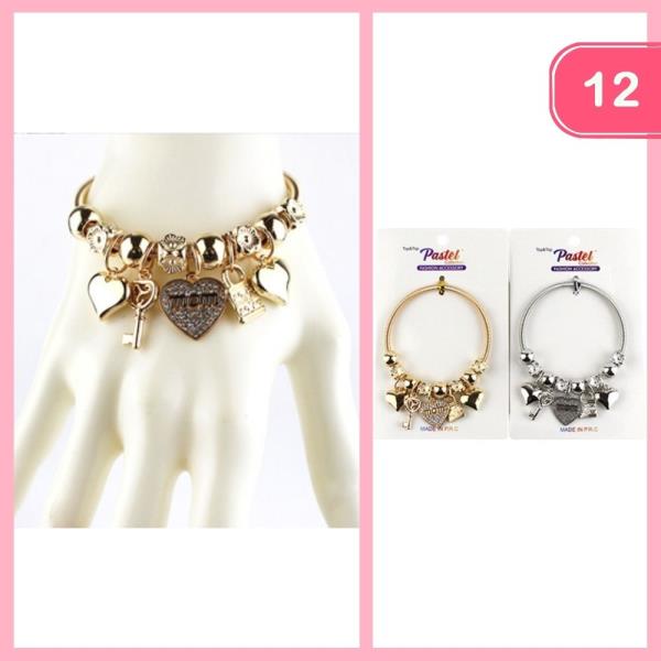 HEART LOCK KEY CHARM BRACELET (12 UNITS)