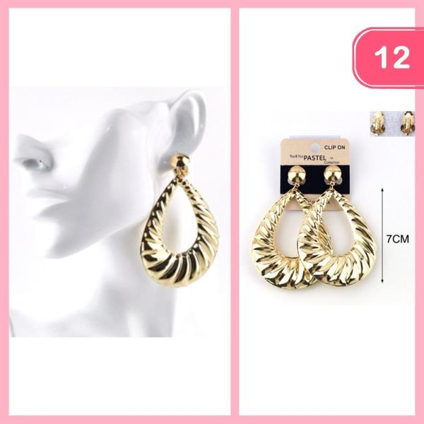 TEXTERED DROP HOOP CLIP ON EARRINGS (12 UNITS)