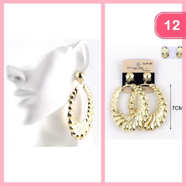 TEXTURED CLIP ON HOOP EARRING (12 UNITS)