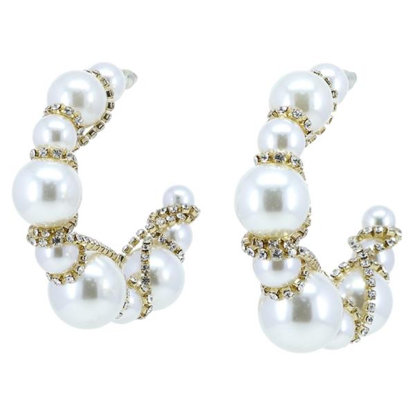 METAL LEAF DANGLE EARRING PEARL HOOP EARRING