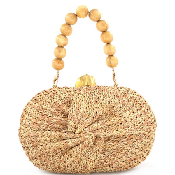 MULTI STRAW TOP HANDLE CLUTCH BAG WITH CROSSBODY CHAIN