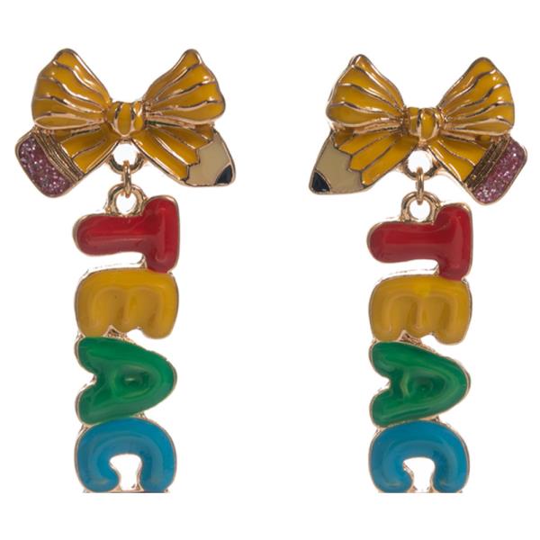 PENCIL BOW W/ TEACH HYPOALLERGENIC TITANIUM POST EARRING