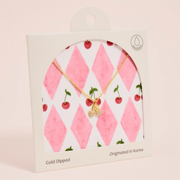 CHERRY SHAPED GOLD-DIPPED PENDANT SHORT NECKLACE