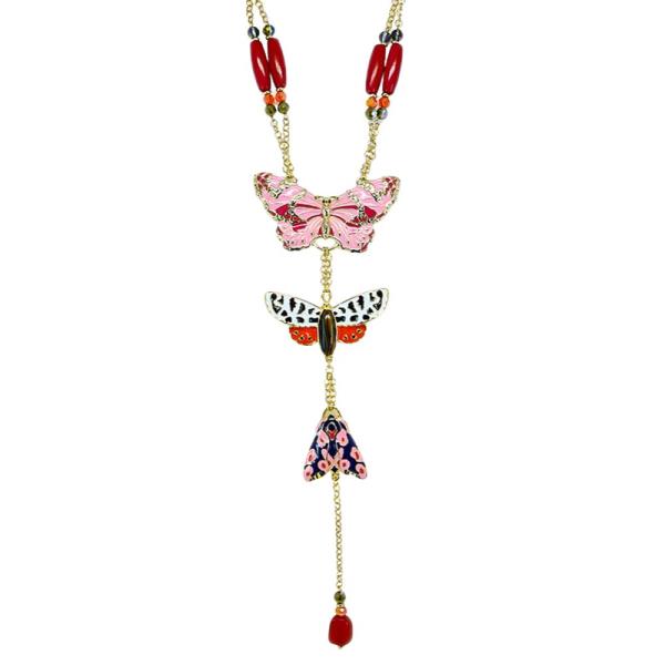 BUTTERFLY MULTI CHARM BEADED LARIAT NECKLACE