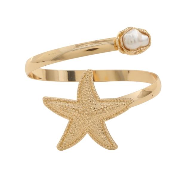 METAL STARFISH PEARL OPEN SWIRL CUFF BRACELET