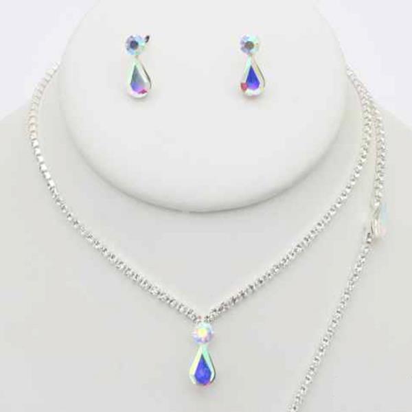 CRYSTAL STONE TEARDROP NECKLACE EARRING BRACELET SET