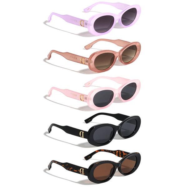 D LOGO CRYSTAL COLOR RETRO FASHION OVAL SUNGLASSES 1DZ