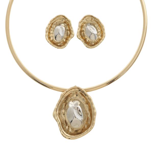 ABSTRACT MIXED MOLTEN METAL CHOKER NECKLACE EARRING SET