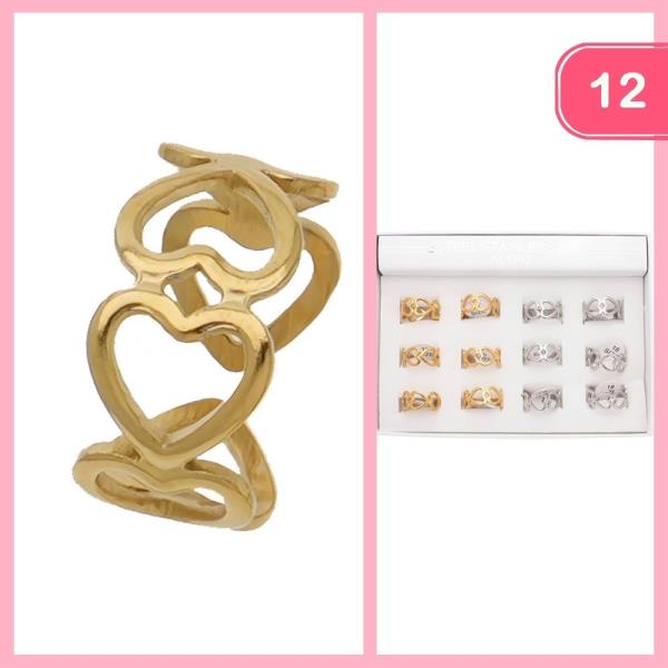 STAINLESS STEEL LINKED HEART RING (12 UNITS)