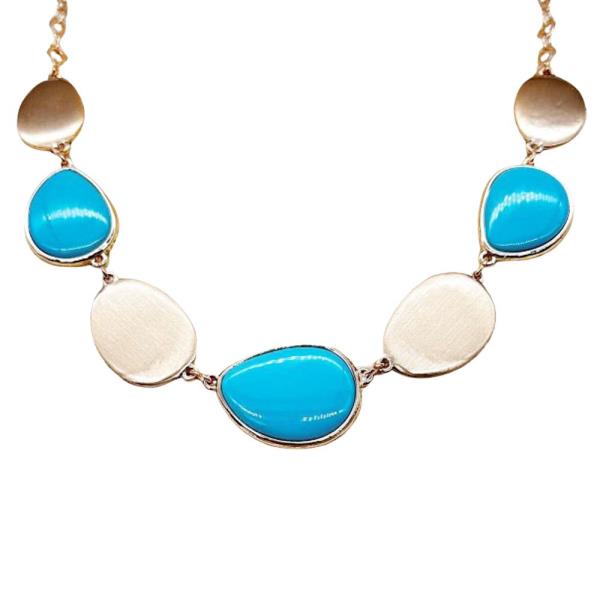 METAL OVAL TEARDROP STONE STATEMENT NECKLACE