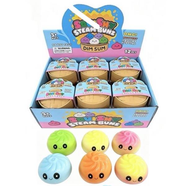 SQUISHY SQUEEZE  STEAMED BUN DUMPLING STRESS TOY DISPLAY SET (12 UNITS)