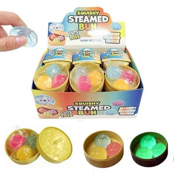 SQUISHY SQUEEZE STEAMED BUN STRESS MINI DUMPLING TOY DISPLAY SET (12 UNITS)