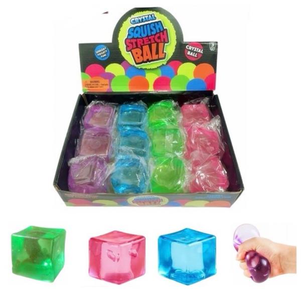 SQUISHY SQUEEZE STRETCH GEL CUBE TOY DISPLAY SET (12 UNITS)
