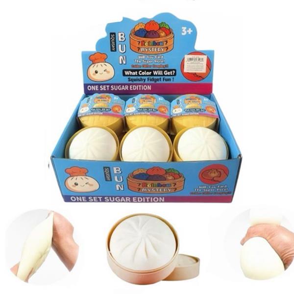 SQUISHY SQUEEZE BUN DUMPLING STRESS TOY DISPLAY SET (12 UNITS)