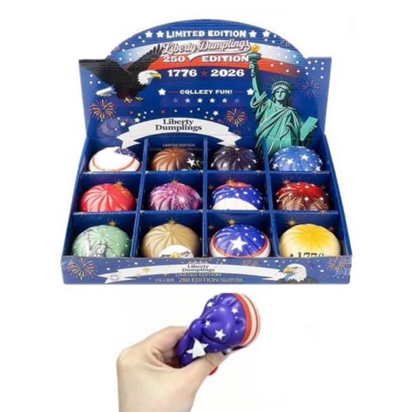 1776-2026 USA SQUISHY SQUEEZE STRESS BALL TOY DISPLAY SET (12 UNITS)